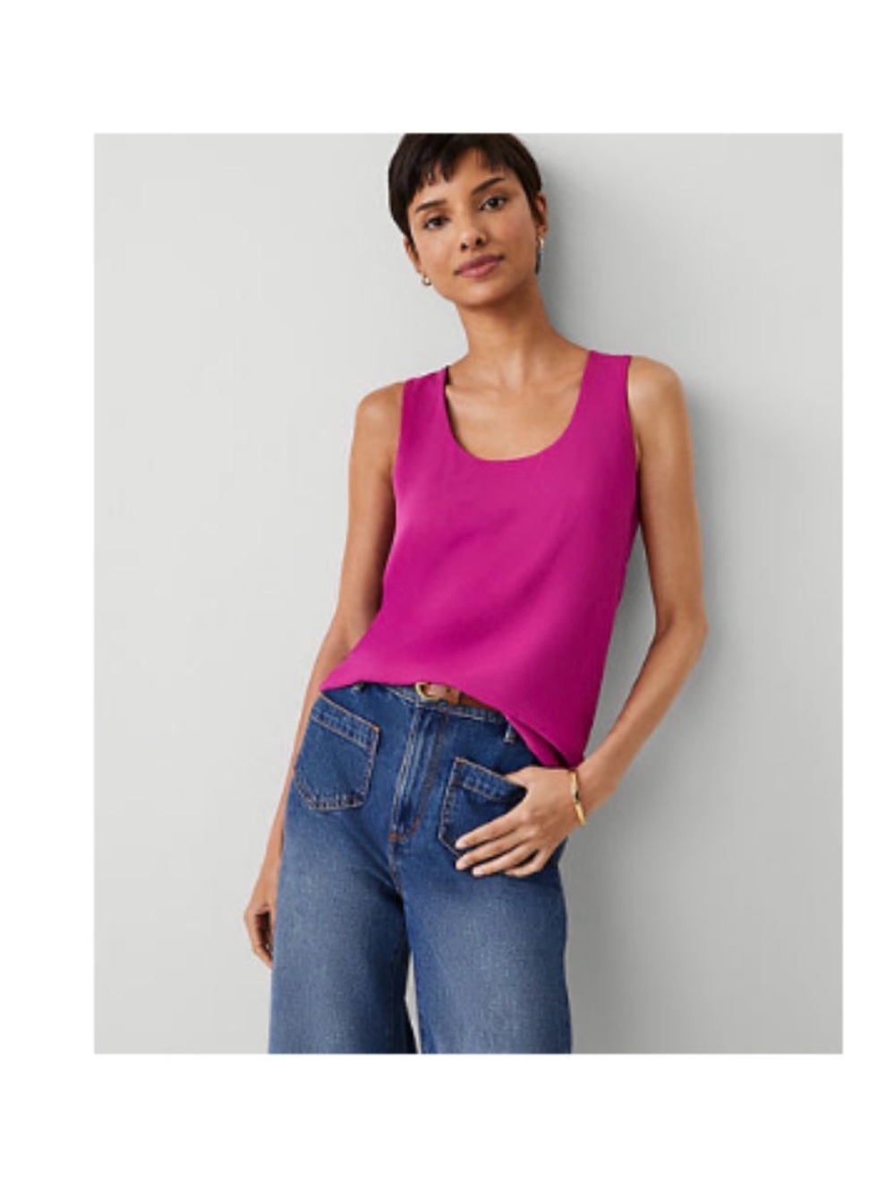 Ann Taylor Mixed Media ShellWomen's Sleeveless Scoop Neck Tank Top - Fuchsia